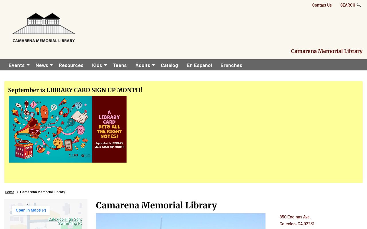 Calexico residents directory Camarena Memorial Library research desk