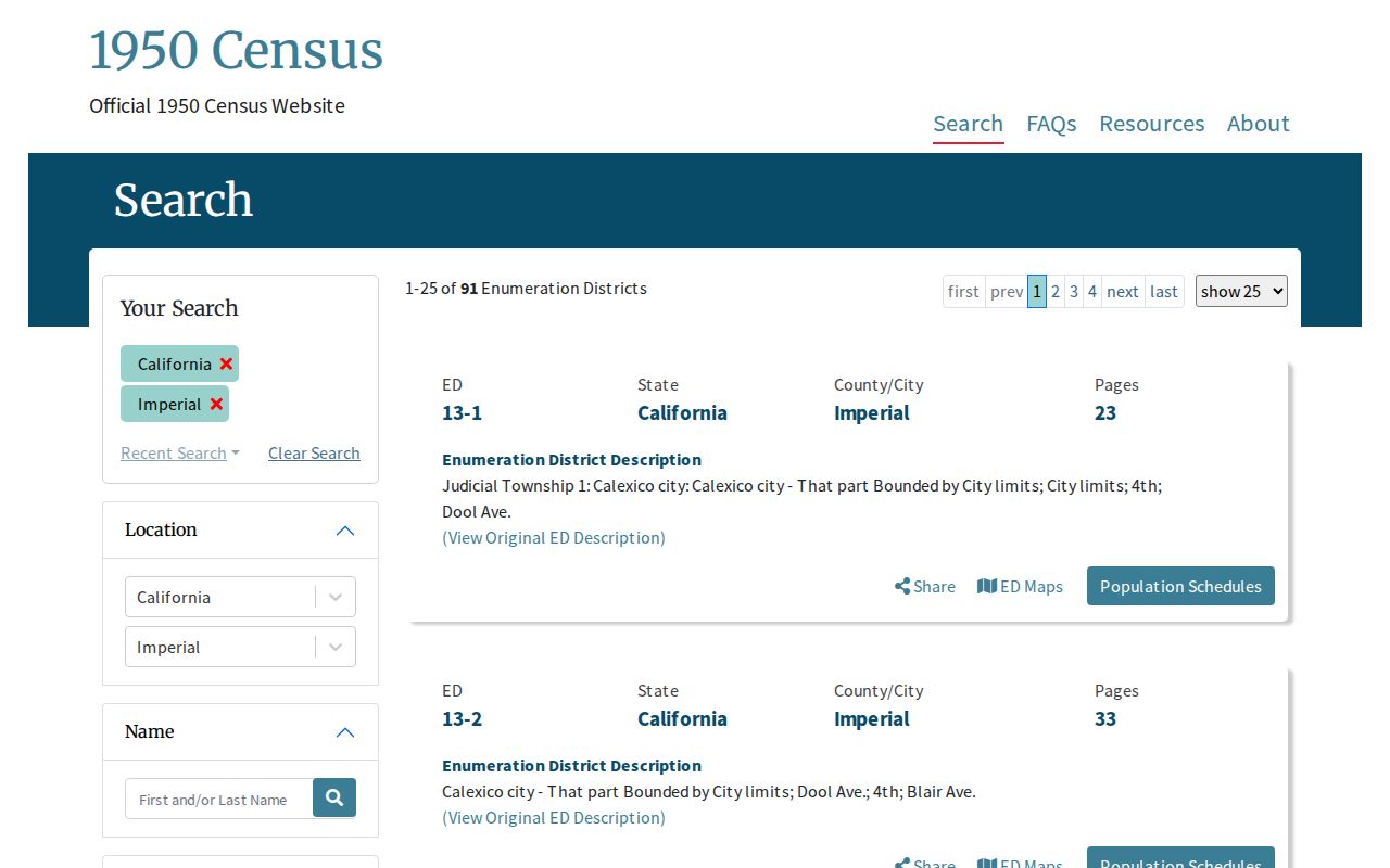 Calexico city directory and NARA 1950 census search