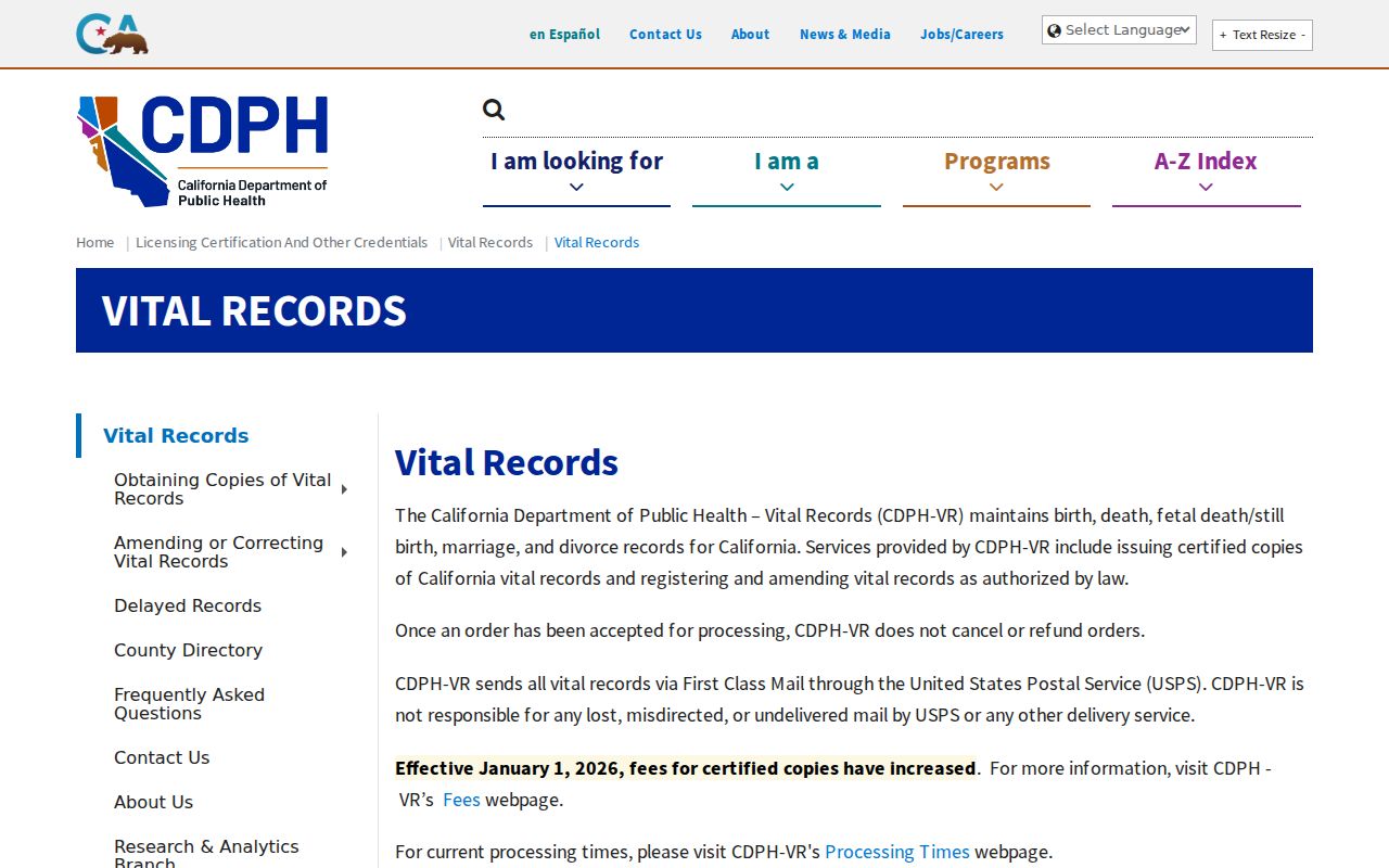 Calexico previous residents California vital records guidance