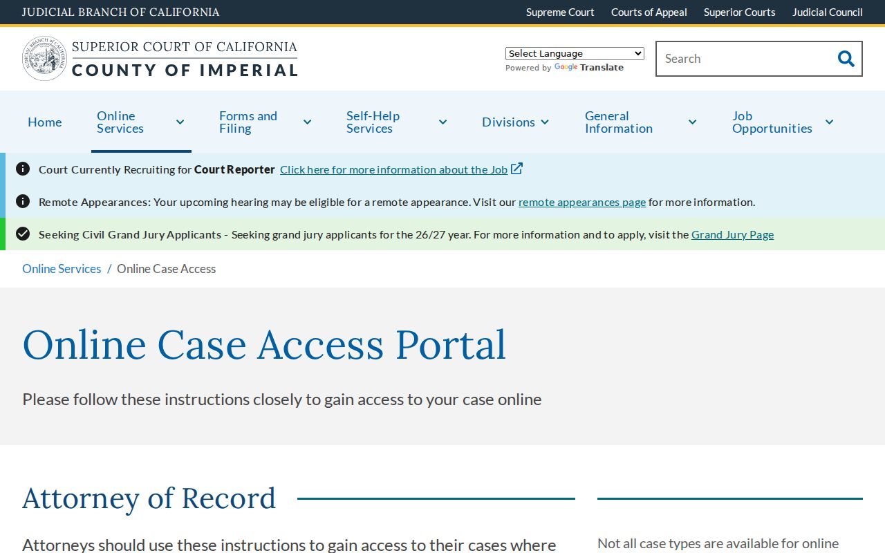 Calexico resident lookup Imperial Court online case access